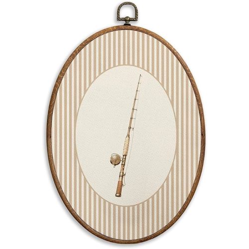 SONMYSULIL Fishing Boy Nursery Wall Art Decor, Kids Playroom Oval Wall Hanging Decor, Fishing Pole Striped Framed Canvas Prints for Kids Toddler Boy Nursery Room Bedroom Playroom, 8.6x11.4 Inch
