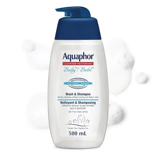 Aquaphor Baby Wash & Shampoo for Baby's Sensitive Skin, Hypoallergenic, Tear Free Baby Shampoo and Body Wash, Enriched with Provitamin B5, Fragrance Free, Recommended by U.S. Pediatricians, 500mL