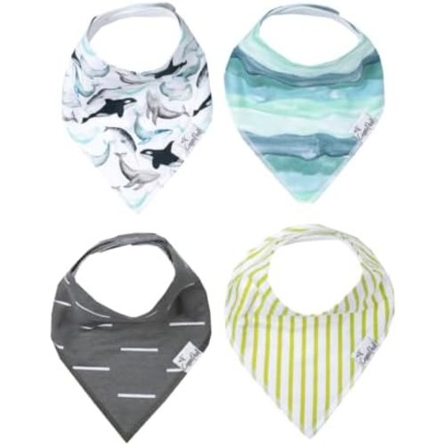 Copper Pearl Baby Bibs 4 Pack, Printed Bandana Drool Bibs for Baby Girl & Boy, Soft Cotton Drooling Teething Bibs