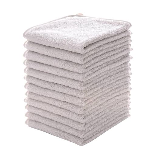 MUKIN Baby Washcloths Set - 12 Pack 12x12 Inches Microfiber Coral Fleece Face Towel for Newborns, Infant, Toddlers or Kids. Ultra Soft and Absorbent wash Cloth for Baby (Gray)