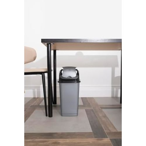 Superio Medium Trash Can with Lid 4.5 Gallon Plastic Swing Top Garbage Can Slim Waste Bin for Under Sink/Cabinet, Laundry Room, Kitchen, Office, Bedroom, Bathroom, College Dorm, 18 Qt, Grey