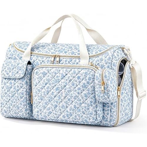 Extra Large Blue Floral Diaper Bag Tote for Travel