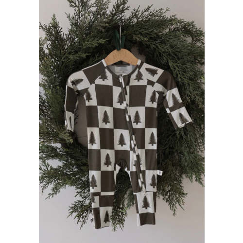 Bamboo Zip Pajamas | Christmas Tree Checkerboard