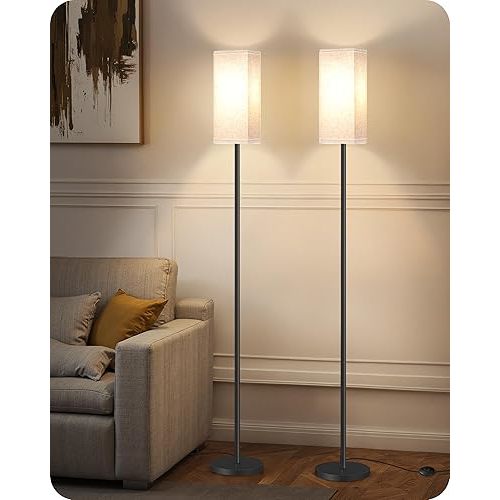 Set of 2 Floor Lamps for Living Room, Modern Tall Standing Lamps with Foot Switches, Bulb Not Included, 64.6'', for Living Room, Bedroom, Kids Room, ETL Listed, Beige and Black E07LDP205W1
