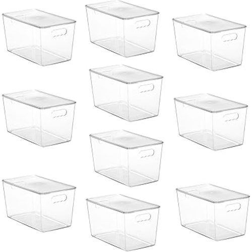 Vtopmart 10 Pack Clear Stackable Storage Bins with Lids,XLarge Plastic Containers with Handle for Pantry Organizer and Storage,Perfect for Kitchen,Fridge,Cabinet, Closet,Bathroom Organization
