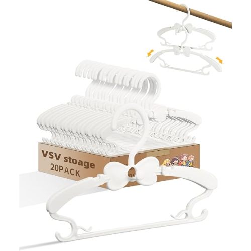Baby Hangers 20 Pack, Adjustable Kids Hangers with Stackable Hooks White