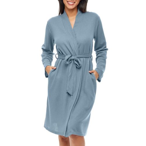 Adr Women's Ribbed Knit Wrap Robe With Pockets, Lightweight Bathrobe Ivory Xl