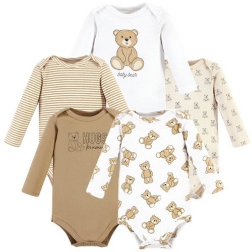 Hudson Baby Basics Infant Baby Cozy Long Sleeve Bodysuits 5-Pack, Cuddly Teddies, 3-6 Months