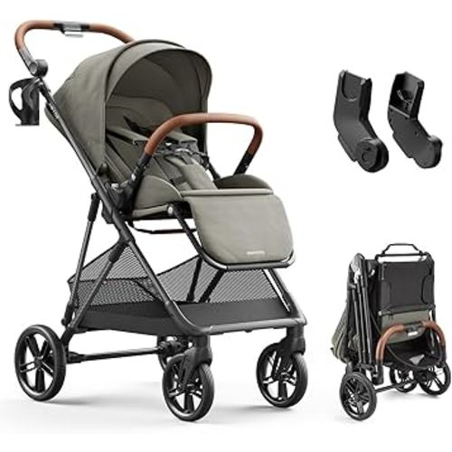 MAMAZING Air Lux Baby Stroller with Carbon Fiber Frame, One-Hand Fold & Reversible Seat, Magnetic 5-Pt Harness, Car Seat Adapter, 15.8lbs, Vetiver
