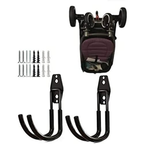 zoele Baby Stroller Hanger, 2 Pcs Black (Polyvinyl Chloride, Alloy Steel), Wall Mount, Heavy Duty Garage Tool Storage Organizer Utility Hooks, 77 lbs Weight Capacity, Stroller Holder