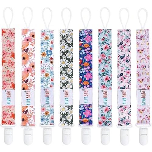 ALVABABY Pacifier Clip Binky Holder Pacifier Clips Universal Paci Clip Leash for Teether Soothie 8 Pack 8DBP02-CA