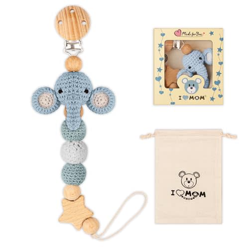 LSTRAGY Pacifier Clip, Cute Animal Pacifier Holder Clip for Boys and Girls, Most Pacifiers, Baby Teethers, Baby Shower and Baby Essentials(Elephant)