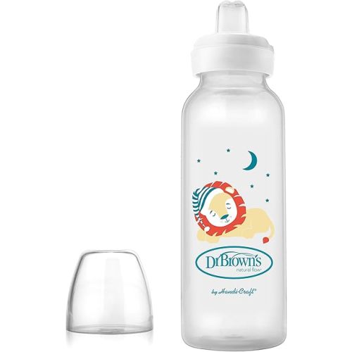 Dr. Brown's Milestones Narrow Sippy Bottle, 100% Silicone Soft Sippy Spout, 8oz/250mL, 6m+, Lion