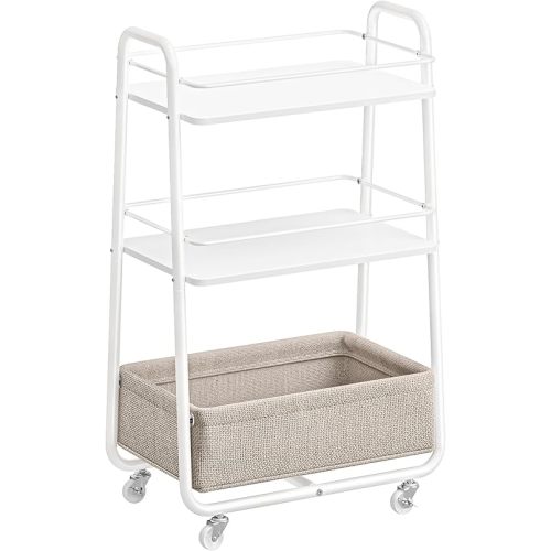 Storage Cart with Fabric Basket, 3-Tier Rolling Utility Cart with Wheels and Shelves