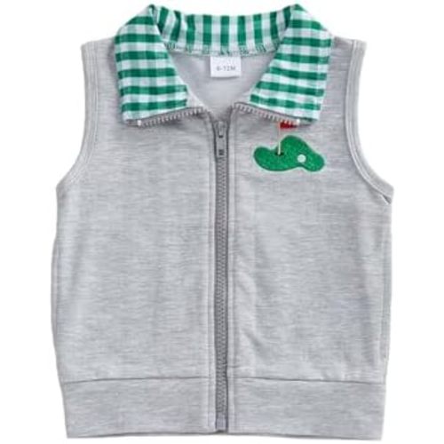 Toddler Baby Boy Girl Vest Jacket Outerwear Plaid Lapel Sleeveless Zipper Shirt Tanks Tops Girls Boys Golf Outfit