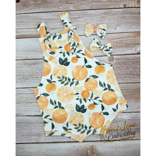 Handmade Organic Cotton Baby Romper: Sweet Orange Summer Knotted Outfit
