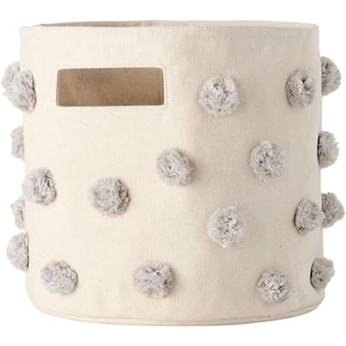 Pehr Pom Pom Basket, Pint, Grey, Cotton Canvas Storage, 10"D x 9"H