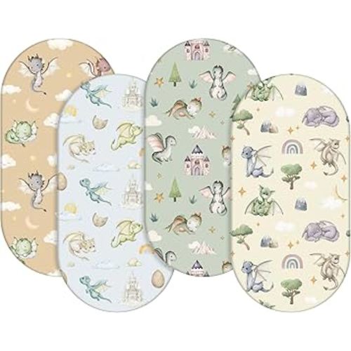 VitalCozy 4 Pcs Watercolor Dragon Bassinet Sheets 32 x 16 x 3 Inches Dragon Sheets for Standard Bed Toddler Mattresses Soft Breathable Cute Watercolor Print Newborn Bedding for Girl Boys