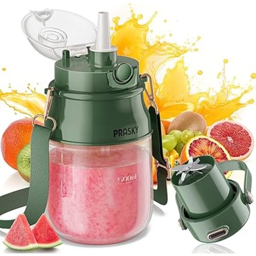 Portable Blender, Prasky Personal Blenders for Shakes and Smoothies with 27oz Cup, Lid and Shoulder Strap, Type-C USB Rechargeable, Personal Size Blenders BPA-free for Gym/Travel/Kitchen (green)