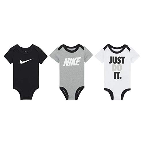 Nike Baby Bodysuits Set 3-Pack (Black/White/Grey, 0-3 Months)