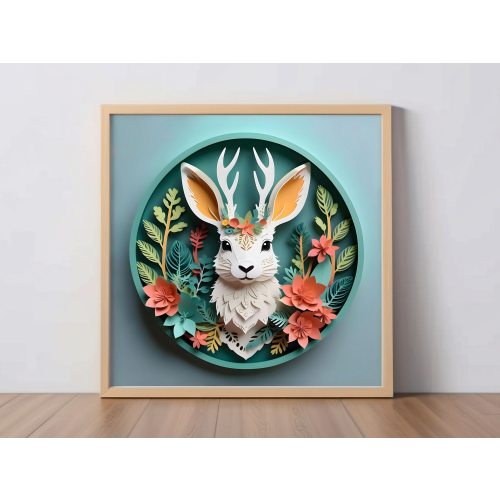 Jackalope Art Print: Cute Cryptid Papercut-Style Digital Artwork, Folklore-Inspired Wall Decor, Gift for Cryptid Fans and Mystery Lovers