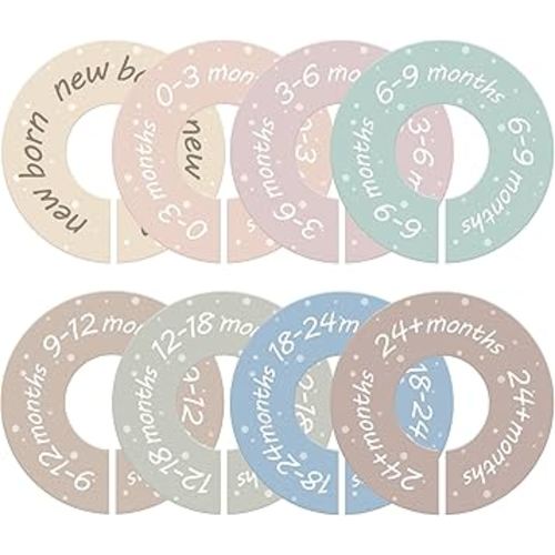 Baby Closet Dividers - 8 Pack Round Baby Clothes Dividers with Permanent Month Markers, No Fading Hanging Nursery Organizers for Baby Shower Gifts, Fits Most Standard Closet Rods