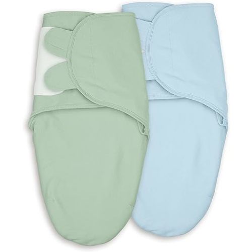 Baby Swaddles for Newborn Organic Cotton, Soft & Snug Velcro Swaddle 0-3 Months Sleep Sack Helps Calm Startle Reflex, 2-Pack Wrap Nursery Swaddling Blue & Green