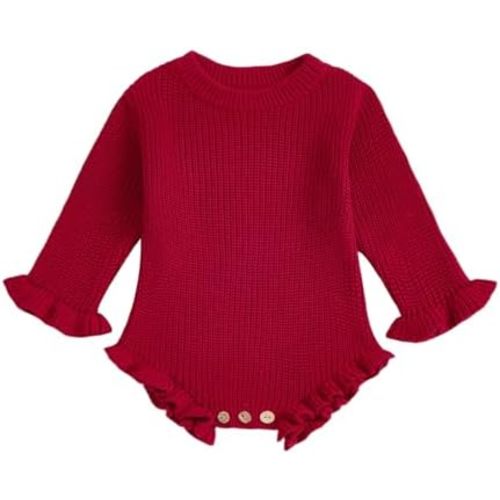 fhutpw Newborn Baby Girl Knit Sweater Romper Long Sleeve Letters Embroidery Onesie Infant Fall Winter Clothes