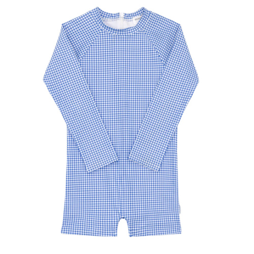 unisex sky blue gingham rashguard one piece – minnow