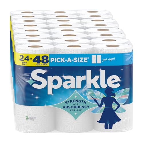 Sparkle Pick-A-Size Paper Towels, 24 Double Rolls (2,640 Sheets Total) - Strong 2-Ply Towels for Kitchen Cleanup and Everyday Messes