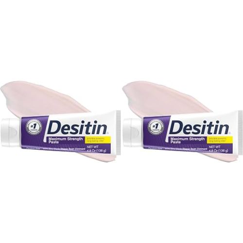 Desitin Maximum Strength Baby Diaper Rash Cream, 40% Zinc Oxide for Treatment, Relief & Prevention, Hypoallergenic, Phthalate- & Paraben-Free Paste, Protects Skin for 12 Hours, 4.8 oz (Pack of 2)