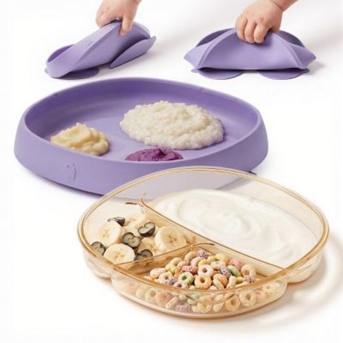 lalalark 2PCS Baby Divided Dishes Plates with Suction Base for 0-3 Years Old Toddler BPA Free Non-Toxic PPSU Food Grade Silicone Microwave Iris Lilac
