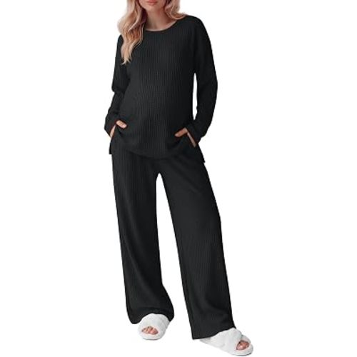 Huukeay Women's Maternity 2 Piece Waffle Outfits Lounge Set