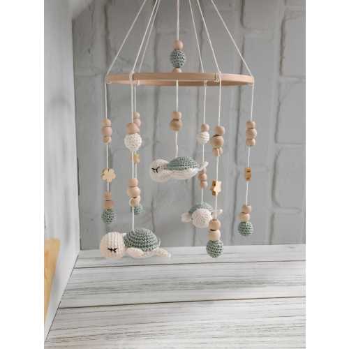 Crochet Turtle Baby Mobile, Ocean Nursery Decor, Pastel Crib Mobile