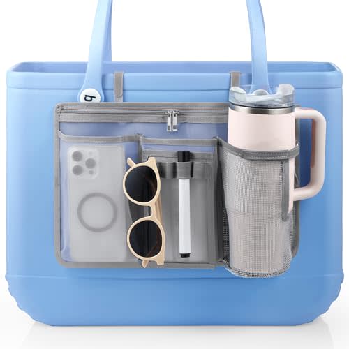 OUTXE Organizer Holder for Bogg Simple Modern Bag Accessories | Cup Phone Holder compatible with Stanley, Storage Mesh Divider Organizing Insert Pouch for XL Bog Beach Rubber Tote Bag, Gray
