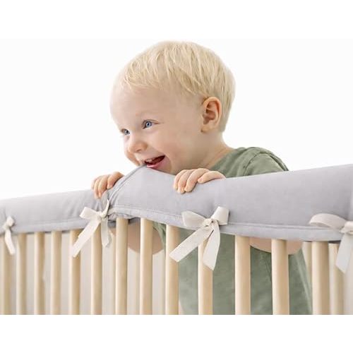 Wazzo Baby Crib Rail Edge Cover Protector Teething Guard Wrap 4 PCS (2 Front + 2 Side) - Easy Install - Front Cover 51" L x 7" W - Side Cover 27.5" L x 7" W.