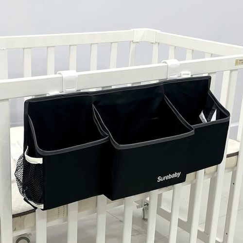 Hanging Baby Diaper Caddy, Single Sheet Dispensing Caddy Organizer Holder For Baby Crib, Nursery Organization Diaper Stacker Storage - Black