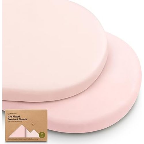 2-Pack Baby Bassinet Sheets Girl, Boy - 33x17 Viscose Derived from Bamboo Bedside Mattress Fitted Bassinet Sheets, Compatible with Halo Bassinest Swivel Sleeper, Baby Delight, Graco (Mist Rose)