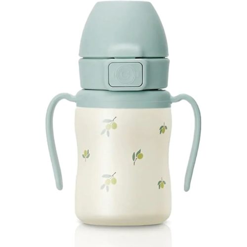 GROSMIMI Insulated 316 Stainless Steel Spill Proof Straw Cup, Water bottle with Flip Top for Toddlers, BPA Free (olive, 6oz)