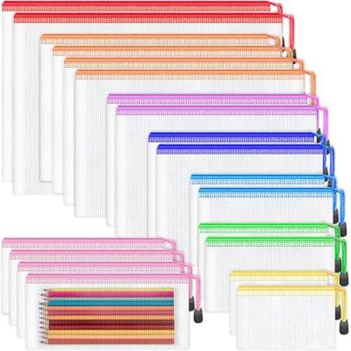 Smarpau 20pcs Mesh Zipper Pouch Bags,8 Sizes 8 Colors Plastic Pencil Pouch