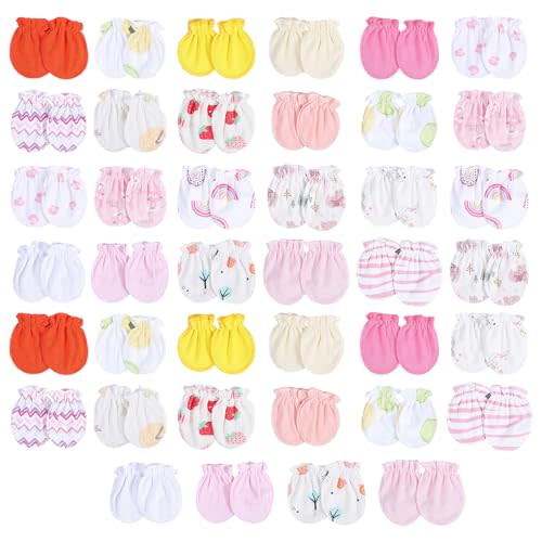 40 Pairs Newborn Infant Toddler Mittens No Scratch Cotton Elastic Wrist Gloves Skin Friendly Soft Breathable Gloves for 0-6 Months Baby Boys Girls