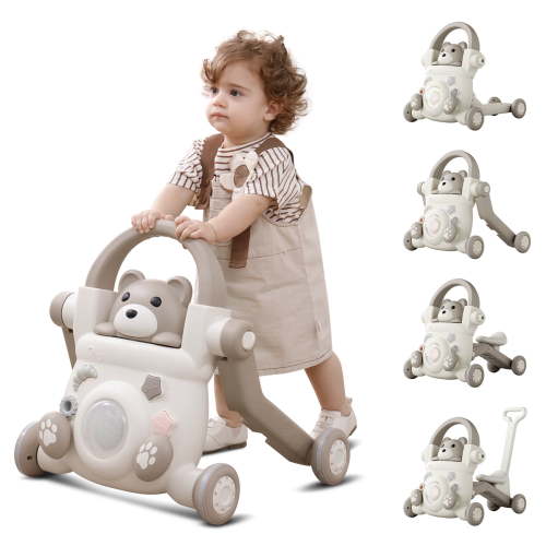 UNICOO® Beginner Steps Companion™ 3-in-1 Baby Sit to Stand Learning Walker, Early Learning Push Toys, Baby Push Walker, Sliding Bike & Push Car, Balance Scooter, Toddler 6-48 (Teddy Brown)