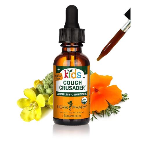 Herb Pharm Kids Certified-Organic Alcohol-Free Cough Crusader Liquid Herbal Formula, Wild Cherry, 1 Fl Oz