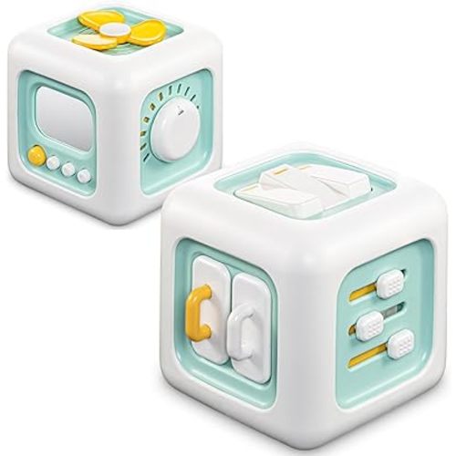 Montessori Busy Cube for Babies Toddlers, Sensory Travel Toys 6-12 Months for Plane, Baby & Toddler Learning & Education Toys for 1 2 Year Old Boy Girl Gifts, Newborn Baby Gifts, Green
