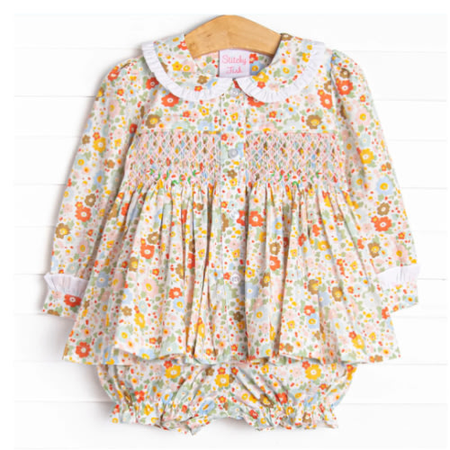 Bushel of Buds Smocked Bloomer Set, Orange – Stitchy Fish