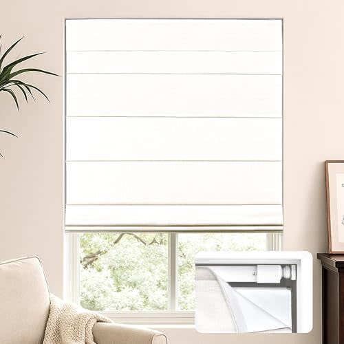 LazBlinds No Tools No Drill Cordless Roman Shades for Windows, Blackout Thermal Insulated UV Blocking Window Blinds, Lightweight Fabric Blinds for Indoor Windows, 20" W x 60" H, Blackout - White