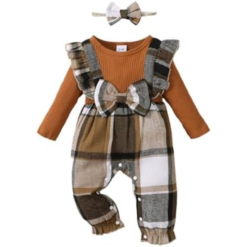 Baby Girl Clothes Newborn Infant Fall Winter Plaid Outfits Romper