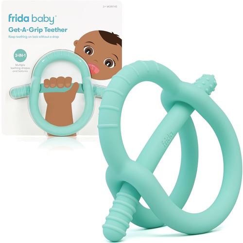 Frida Baby Get-A-Grip Silicone Teether for Teething Pain Relief, BPA-Free Food-Grade Teething Toys for Infant Baby Newborn 0-6, 12, 18 Months, Easy-Grip Teether Ring, PVC-Free, Teal