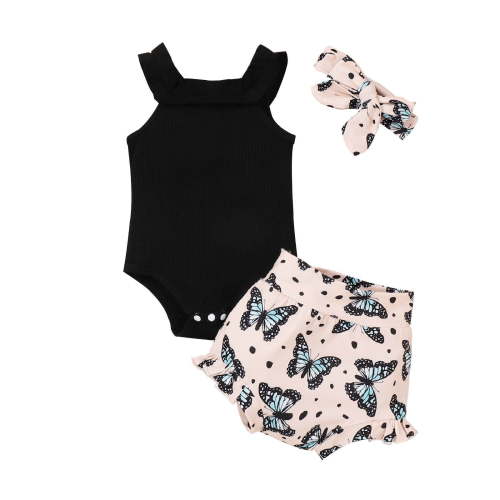 CZHQWE Neutral Baby Clothes Girl Clothes Baby Girl Clothes Romper Shorts Set Floral Summer Outfits Cute Baby Clothes Girl Black 0-3 Months