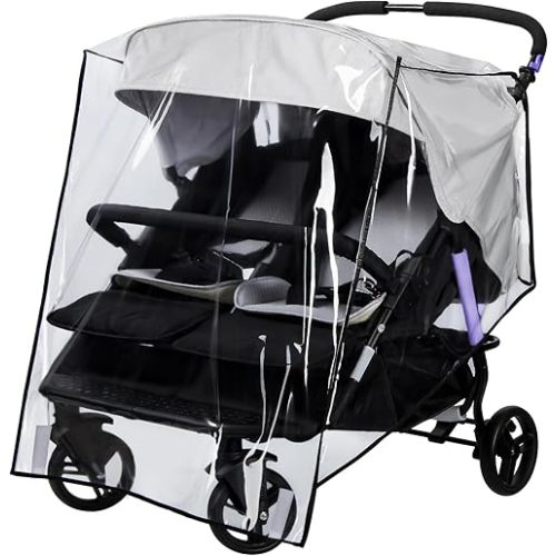 bemece Double Stroller Rain Cover, Weather Shield Double Stroller for Side by Side Seats Twin Stroller, Baby Outdoor Activities Accessories, Protects Children from Rain, Snow, Wind